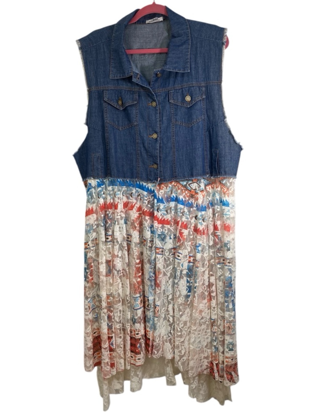 Back in the Saddle Plus Size Denim and Lace Vest Duster